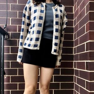 Boho Cozy Blue Plaid Sweater Cardigan